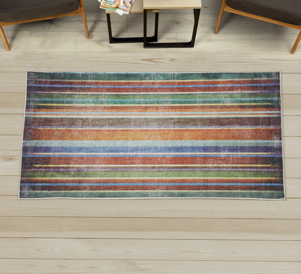 Ambesonne Stripes Decorative Rug, Vertical Lines Colorful Retro Bands Damage Effects Old Fashion Weathered Display, Quality Carpet for Bedroom Dorm and Living Room, Multicolor